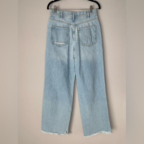 FREE PEOPLE Womens Extreme Wide Leg Light Wash Distressed Denim Jeans Size 25 - Picture 5 of 12